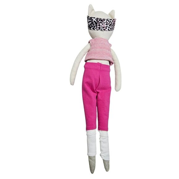 Anthropologie Cat Doll Woven Knit With Pink Outfit Leopard Print Headband 18" - Picture 2 of 10